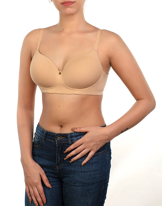 SMOOTHING BIO WASHED ANTI BACTERIAL COTTON WIRELESS T-SHIRT BRA-NUDE