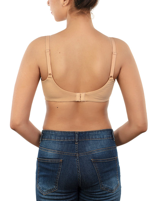 SMOOTHING BIO WASHED ANTI BACTERIAL COTTON WIRELESS T-SHIRT BRA-NUDE